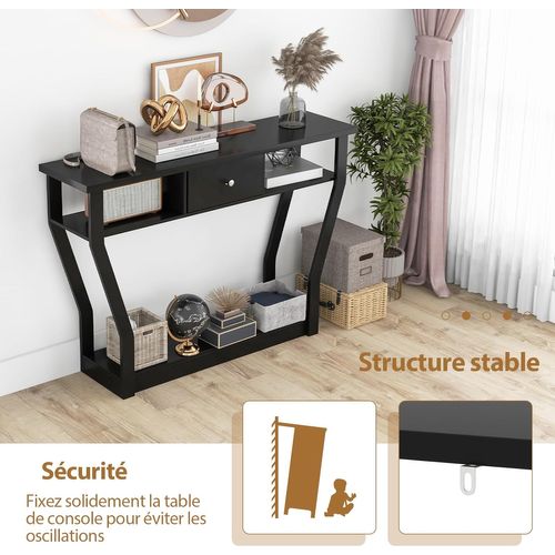 Table Console En Mdf Avec Un Tiroir Et 3 Compartiments Pour Rangemen,entrée 120x30x81cm Noir