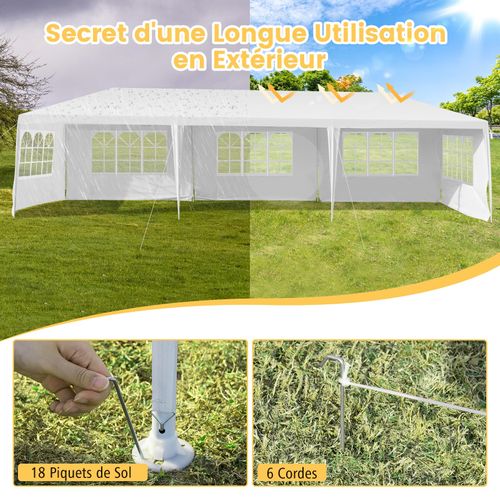 Tonnelle De Jardin/barnum 3x9m-27㎡ Tente De Réception Avec 5 Parois Amovibles Piquets