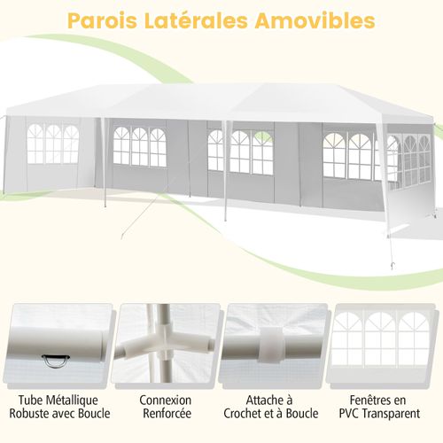 Tonnelle De Jardin/barnum 3x9m-27㎡ Tente De Réception Avec 5 Parois Amovibles Piquets
