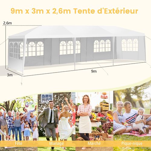 Tonnelle De Jardin/barnum 3x9m-27㎡ Tente De Réception Avec 5 Parois Amovibles Piquets