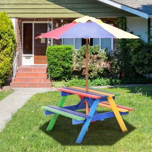 Table Pique-nique Avec Parasol Amovible En Bois De Sapin 79 X 71 X 52,5 Cm/ensemble