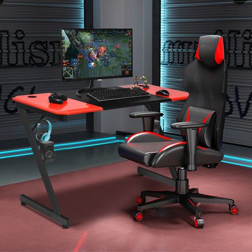 Bureau Gaming 120 X 60 X 76cm Porte-gobelet, Crochet Pour Ecouteurs Et Supports Audio Noir Et Rouge