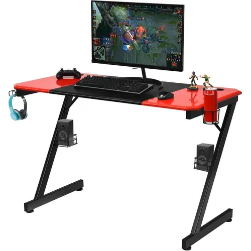 Bureau Gaming 120 X 60 X 76cm Porte-gobelet, Crochet Pour Ecouteurs Et Supports Audio Noir Et Rouge