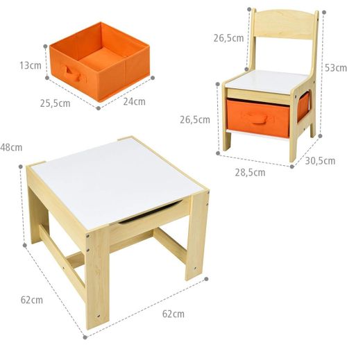Ensemble Table Et 2 Chaises Enfants/table D'activité 3 En 1 Avec Chaise Fonction De Stockage-naturel