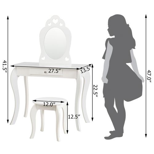 Coiffeuse Pour Enfant Avec Miroir, Inclus Tabouret, Dessus Amovible, 70 X 34 X 105 Cm, Blanc