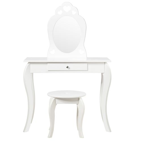 Coiffeuse Pour Enfant Avec Miroir, Inclus Tabouret, Dessus Amovible, 70 X 34 X 105 Cm, Blanc