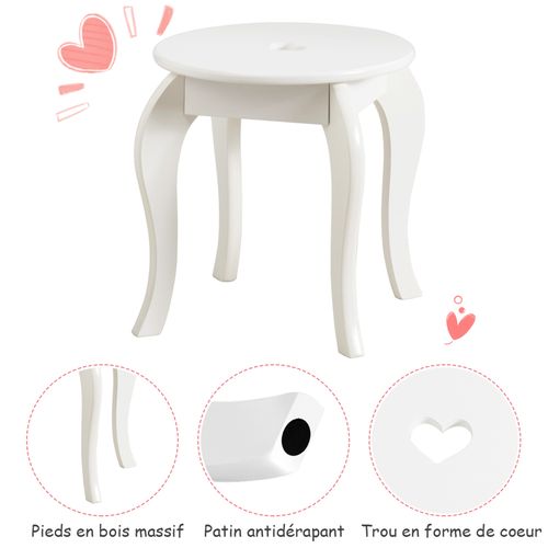 Coiffeuse Pour Enfant Avec Miroir, Inclus Tabouret, Dessus Amovible, 70 X 34 X 105 Cm, Blanc