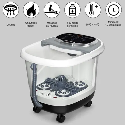 Bain De Pieds Hydromasseur Avec Chauffage Rapide, Masseur Pieds 500w 6 Rouleaux (gris)