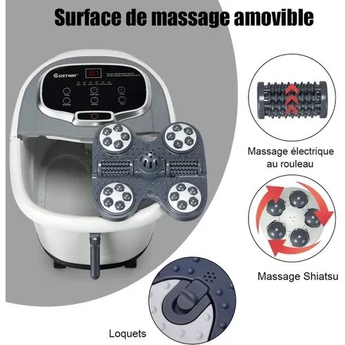 Bain De Pieds Hydromasseur Avec Chauffage Rapide, Masseur Pieds 500w 6 Rouleaux (gris)