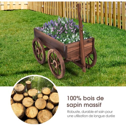 HABAU Jardinière Avec Roues De Chariot En Bois De Pin - 2 Bacs à Fleurs Mobiles