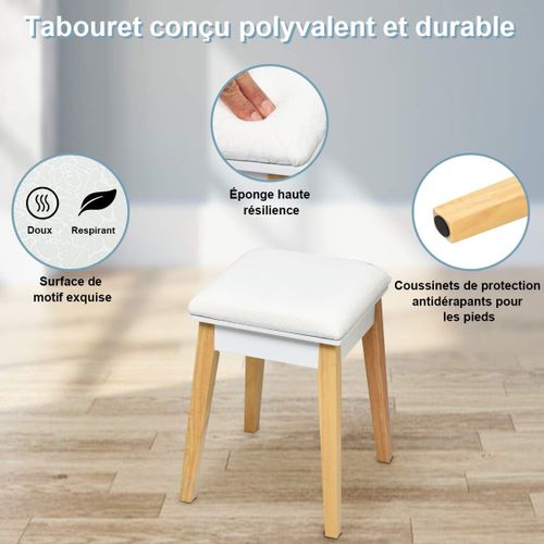 Coiffeuse, Table De Maquillage Avec 1 Miroir Carré Rabattable,1 Tabouret Capitonné,1 Tiroir