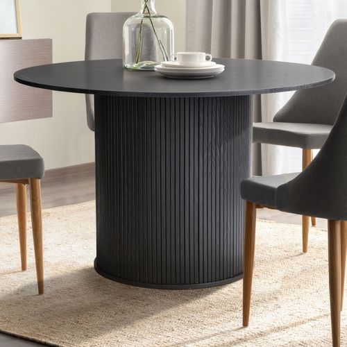 Table À Manger Ronde 110 Cm 4 Personnes Callix Uk0787 Mdf Lattes Noires