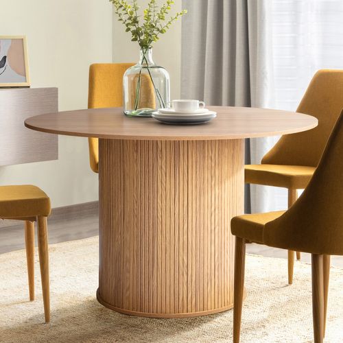 Table à Manger Ronde 110 Cm 4 Personnes Callix Uk0788 Mdf Lattes Chêne