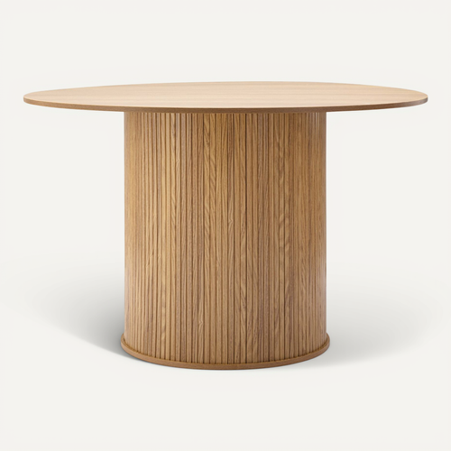 Table à Manger Ronde 110 Cm 4 Personnes Callix Uk0788 Mdf Lattes Chêne
