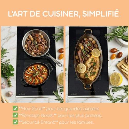 Domino Induction Encastrable Linarie Lin30i1f 29 Cm Avec Zone Flexible