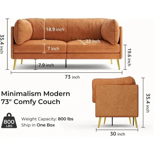 Canapé Droit 3 Places,assemblage Sans Outil,imperméable,185l X 76l X 90h Cm,orange