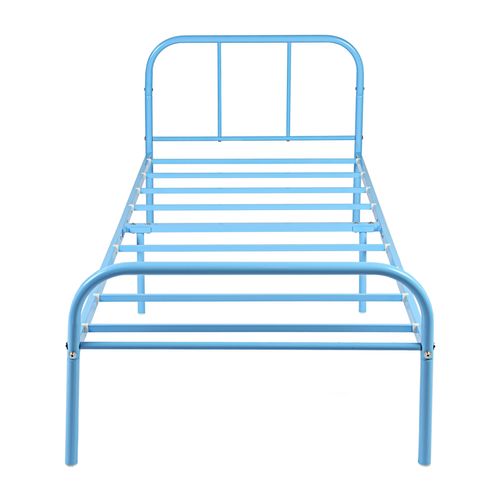 Lit enfant 90x190 cm en métal bleu, cadre solide avec sommier à lattes