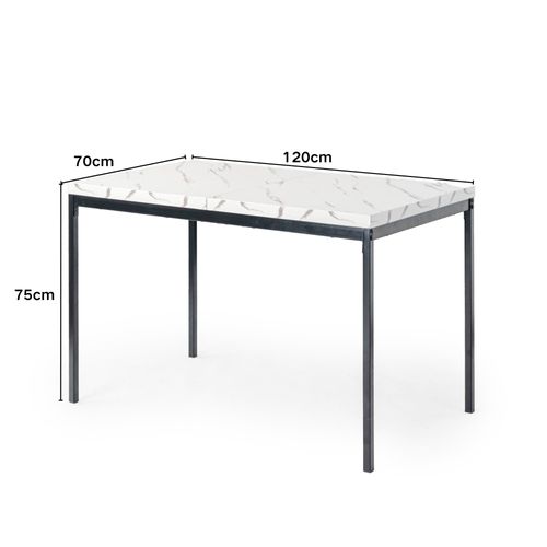 Table Extensible 120 Cm Effet Marbre, Pieds En Métal Noir, Table Repas Moderne Gain De Place