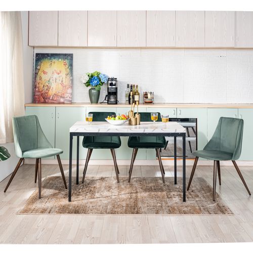 Table Extensible 120 Cm Effet Marbre, Pieds En Métal Noir, Table Repas Moderne Gain De Place