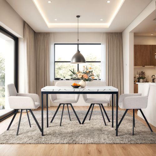 Table Extensible 120 Cm Effet Marbre, Pieds En Métal Noir, Table Repas Moderne Gain De Place