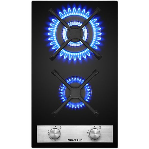 Plaque De Cuisson Gaz Gh30bf 2 Feux, Plaque Gaz Verre Trempé, Noir 30 Cm