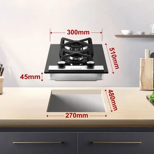 Plaque De Cuisson Gaz Gh30bf 2 Feux, Plaque Gaz Verre Trempé, Noir 30 Cm