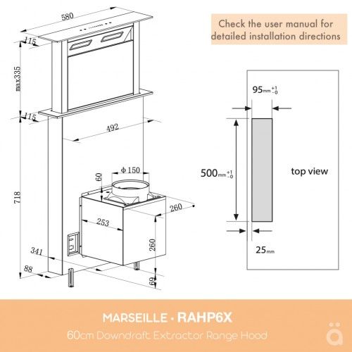 Hotte De Plan De Travail Rahp6x 60 Cm Inox Et Verre