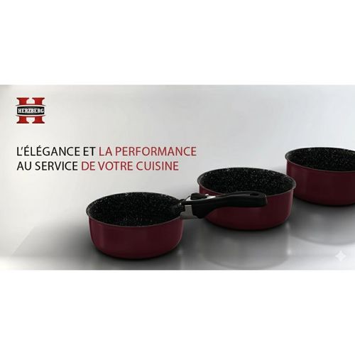 Batterie De Cuisine Revêtement Pierre Avec Manche Amovible 7 Pièces Bordeaux  Hg8053-br