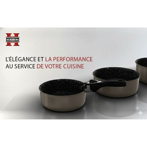 Batterie De Cuisine Revêtement Pierre Avec Manche Amovible 7 Pièces Carbonne  Hg8053-car
