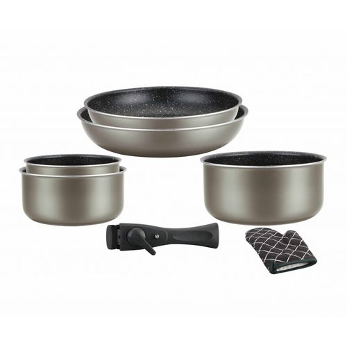 Batterie De Cuisine Revêtement Pierre Avec Manche Amovible 7 Pièces Carbonne  Hg8053-car