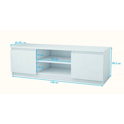 Meuble TV Helil Deux Portes 120 Cm Blanc Mat En 18 Mm