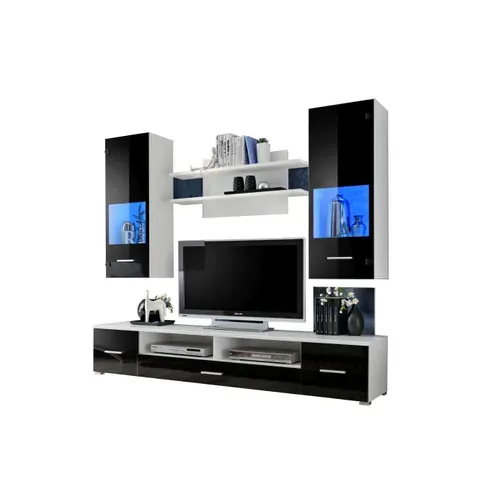 Meuble TV Mural Magnetic Noir Brillant Et Blanc Mat 200cm