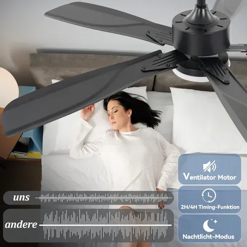 Ventilateur De Plafond Avec Éclairage LED Silencieux à Intensité 23w Noir Minuterie 6 Vitesses