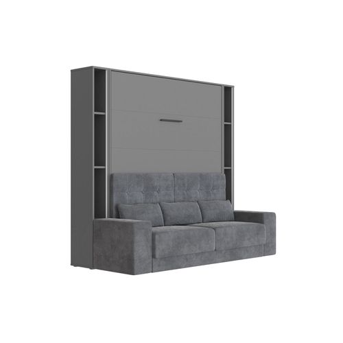 Lit Escamotable Ensemble 2 Placards Étagère Et Canapé 160x200cm Lit Mural Anthracite Inc.led