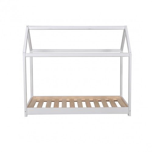 Lit Cabane Enfant 90x190cm Bois Massif Pandou Blanc Inclus Sommier
