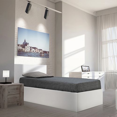 Lit Coffre 1 Place 90x190cm Couleur Blanc Avec Sommier Maro