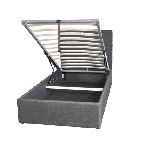 Lit Coffre 1 Place 90x190cm Tissu Gris Foncé Avec Sommier Pama