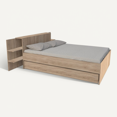 Lit 2 Places 140x190cm Chêne Cita Inclus Sommier Et Tete De Lit Chevet Et Tiroir