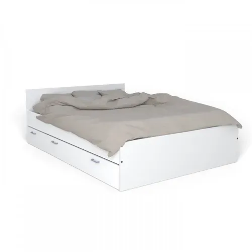 Lit 2 Places 140x190cm Blanc Tido Inclus Sommier, 1 Chevet Et 1  Tiroir Pour Rangement