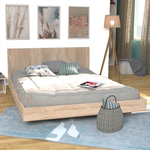 Lit 2 Places 140x190cm Couleur Chêne Lifa Inclus Sommier Et Tête De Lit