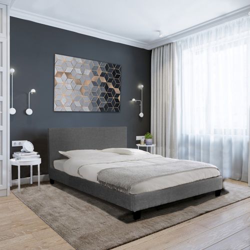 Lit 2 Places 140x190cm Tissu Gris Foncé Avec Sommier Dusin