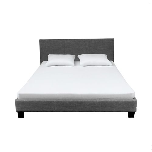 Lit 2 Places 140x190cm Tissu Gris Foncé Avec Sommier Dusin