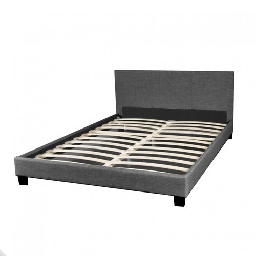 Lit 2 Places 140x190cm Tissu Gris Foncé Avec Sommier Dusin