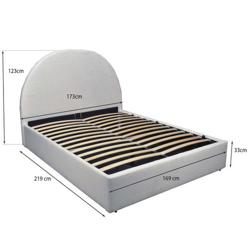 Lit Coffre 2 Places 160x200cm Tissu Bouclette Blanc Avec Sommier Sher
