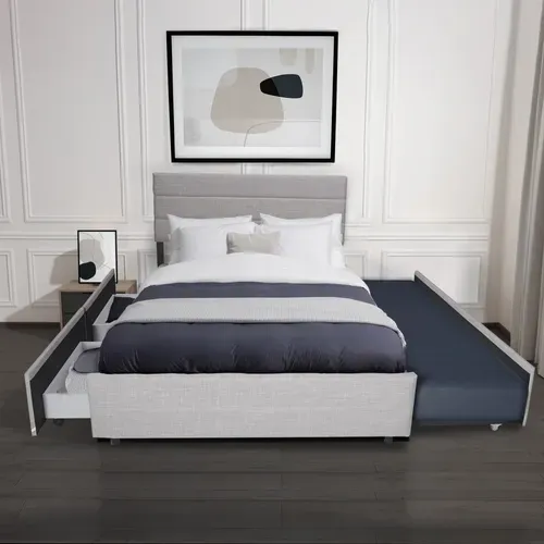 Lit 2 Places 140x200cm Avec Tiroir Lit Gris Clair Palmer Inclus Sommier Et 2 Tiroirs