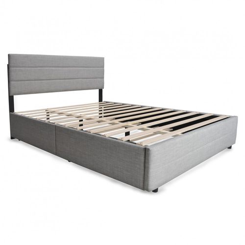 Lit 2 Places 140x200cm Avec Tiroir Lit Gris Clair Palmer Inclus Sommier Et 2 Tiroirs