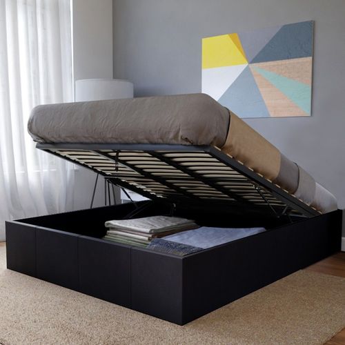 Lit Coffre 2 Places 160x200cm Noir Avec Sommier Turin