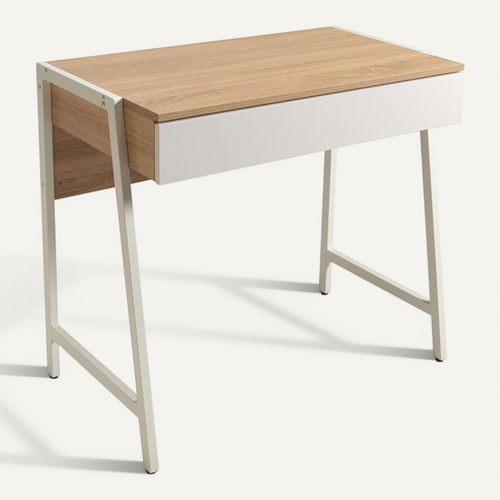 Bureau 80x48cm Couleur Chêne Et Blanc Polu Avec 1 Tiroir