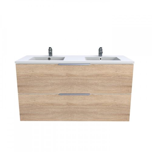 Meuble Vasque Salle De Bain Avec Lavabo 120x46x64cm Couleur Chêne Mali 2 Tiroirs