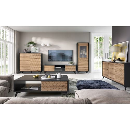 Meuble TV 154x50x39 Cm Évoque Chêne/noir Diamant Meuble Hi-fi Luxueux Sur Pied